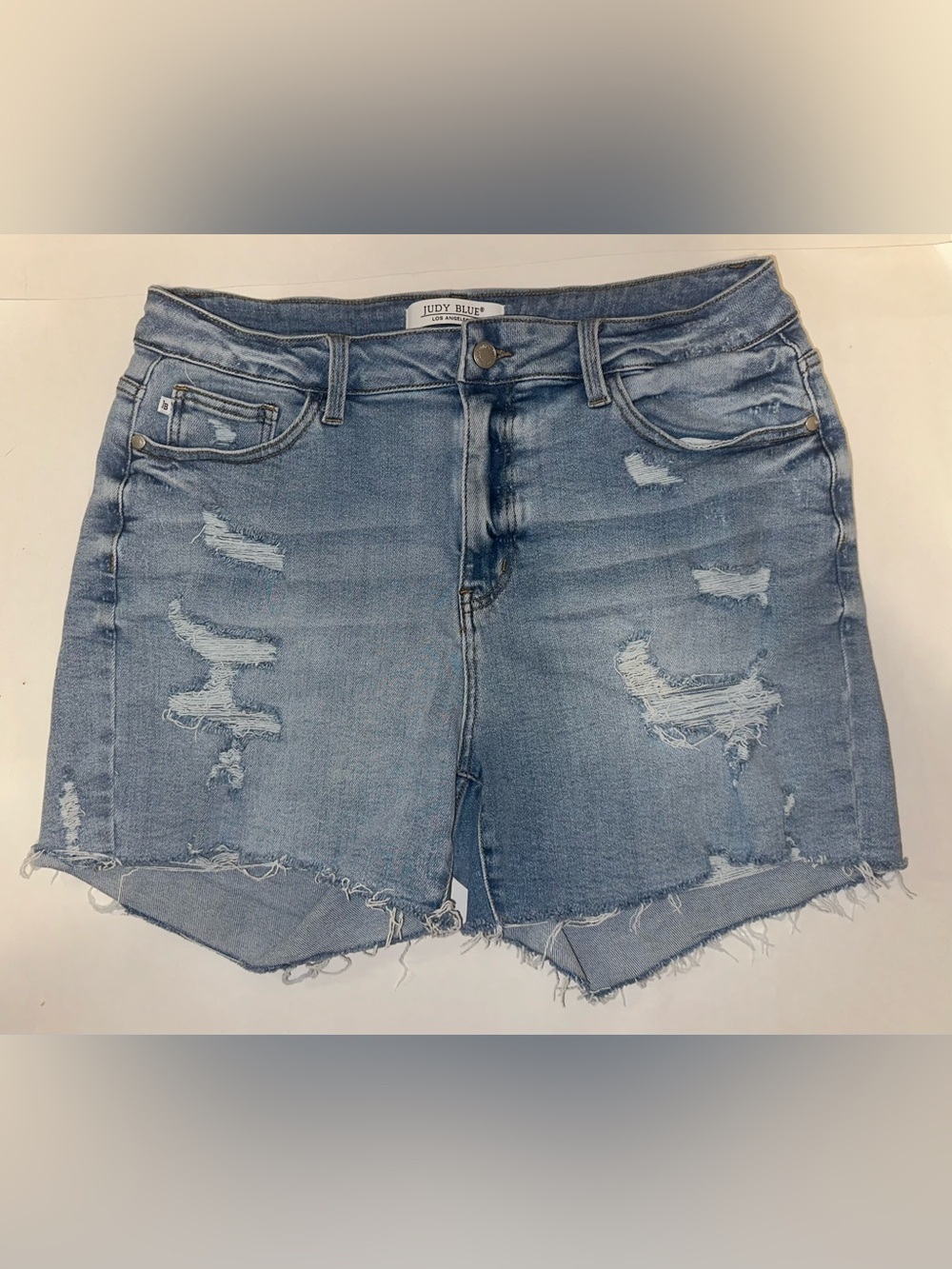 Judy Blue Women’s Kay Distressed High Rise 4” Denim Shorts Size 2XL Light Wash
